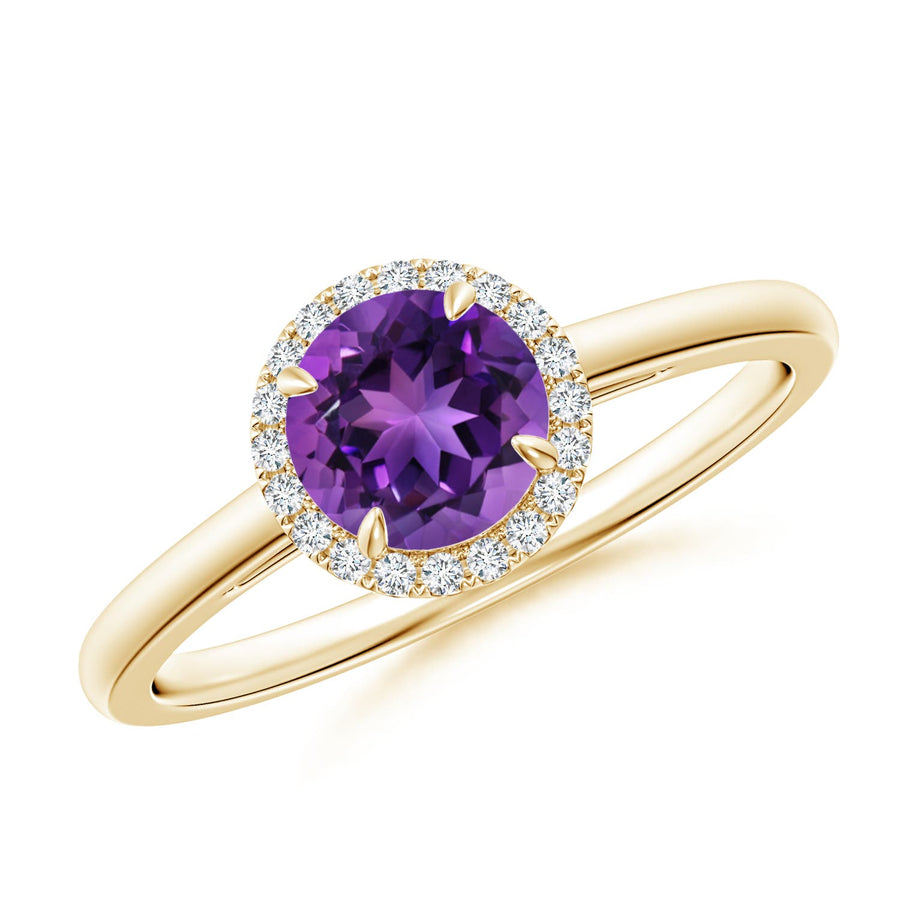 Round Amethyst Cathedral Ring with Diamond Halo