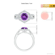 Amethyst Split Shank Ring with Diamond Hexagon Halo