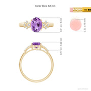 Solitaire Oval Amethyst Criss Cross Ring with Diamonds