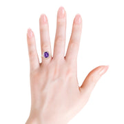 Art Deco Inspired Cushion Amethyst Ring with Diamond Halo