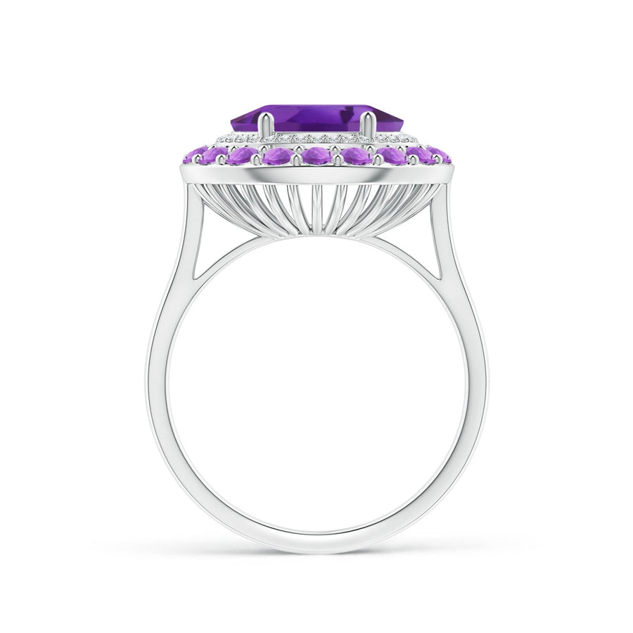 Sideways Oval Amethyst Double Halo Cocktail Ring