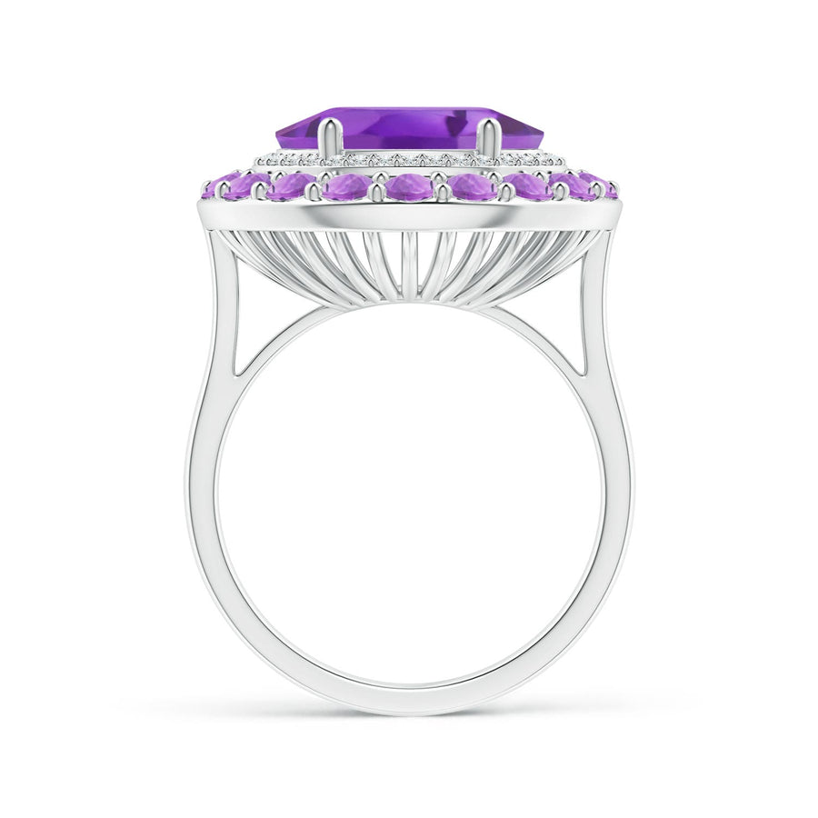 Sideways Oval Amethyst Double Halo Cocktail Ring
