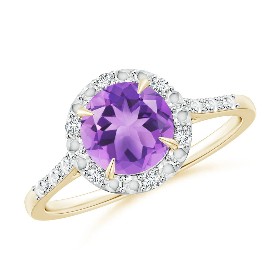 Round Amethyst Engagement Ring with Diamond Halo