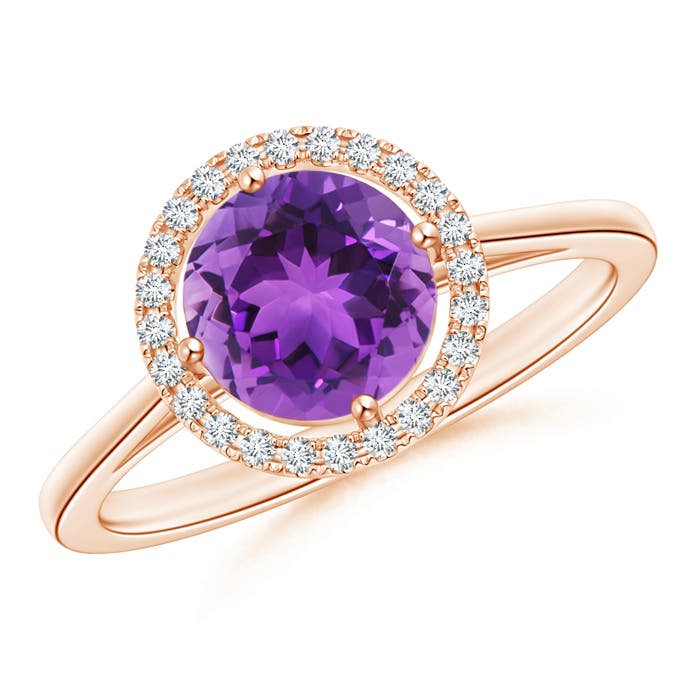 Floating Round Amethyst Ring with Diamond Halo