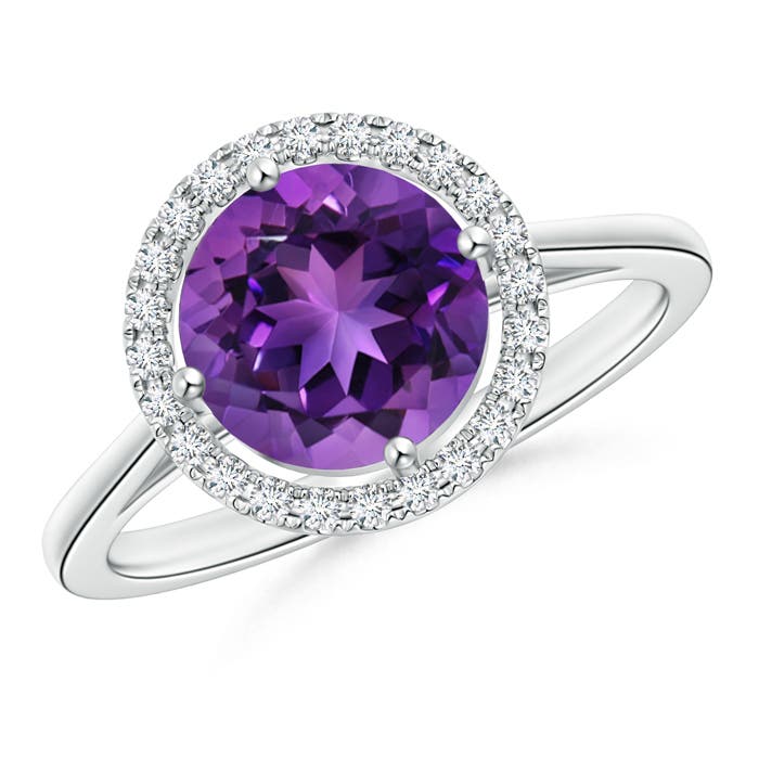 Floating Round Amethyst Ring with Diamond Halo