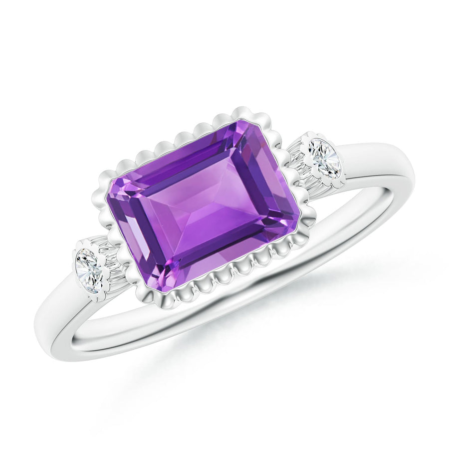 East-West Emerald-Cut Amethyst Cocktail Ring with Diamonds