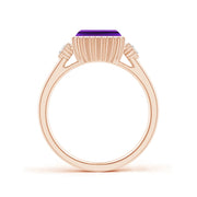East-West Emerald-Cut Amethyst Cocktail Ring with Diamonds