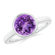 Bezel-Set Round Amethyst Solitaire Engagement Ring