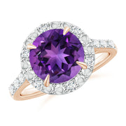 Round Amethyst Engagement Ring with Diamond Halo
