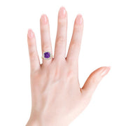 Cushion Amethyst Cocktail Ring with Diamond Halo