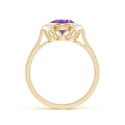 Bezel-Set Oval Amethyst Ring with Diamond Halo
