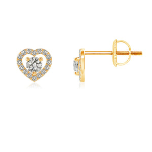 Solitaire Natural Diamond Open Heart Studs with Accents