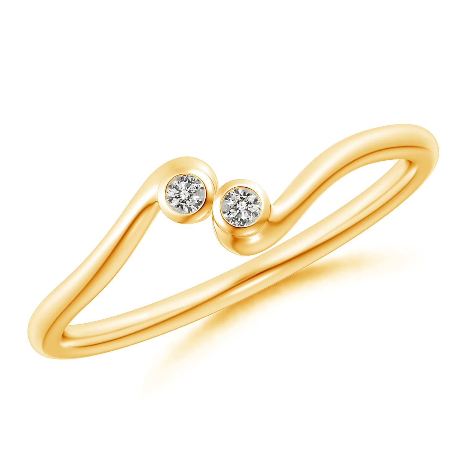 White and Rose Gold 2 Stone Diamond Bypass Ring - Crossover Two Diamond Ring